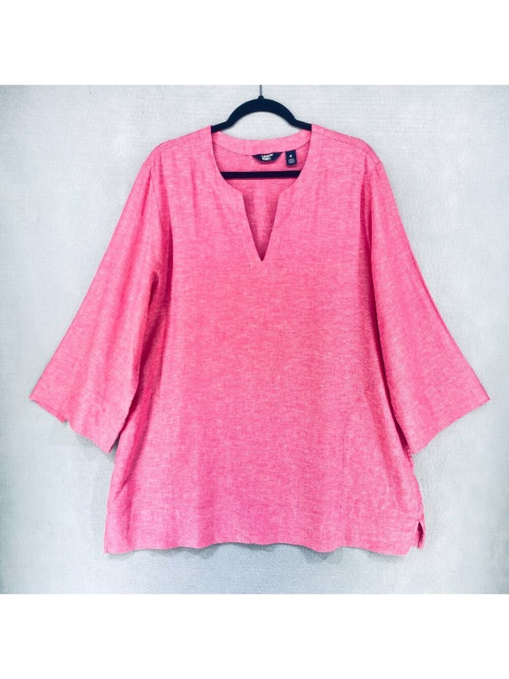 Lands End Top Womens XL Pink Linen Blend Tunic Blouse Costal Boho
